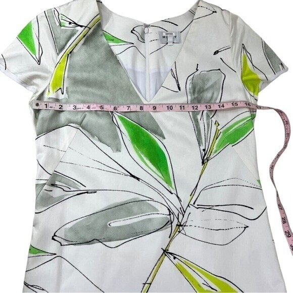 Milly Floral Graphic White Gray Green Cap Sleeve Sheath Dress Size 6 - Picture 8 of 12